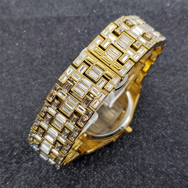 Men Watch Gold Luxury Hip Hop Diamond Wristwatches Drop Ice Out Baguette Look Like Expensive Hand Clock New Watches Dropshipping 5