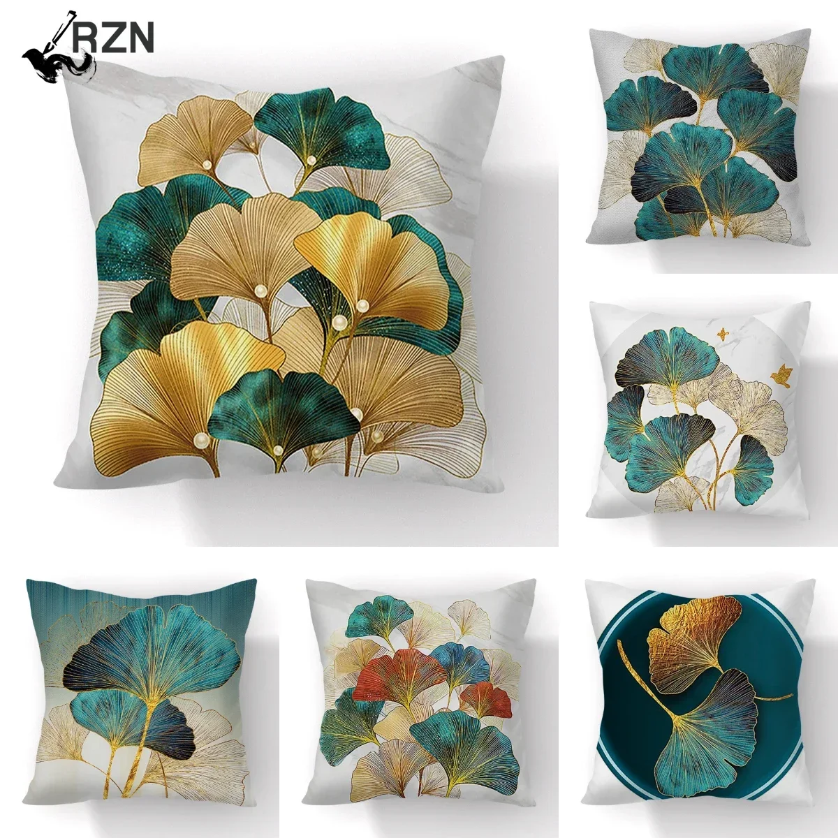 

45x45cm Print Ginkgo Leaves Pillows Case Polyester Modern Floral Chair Cushions Case Living Room Decor Pillowcase