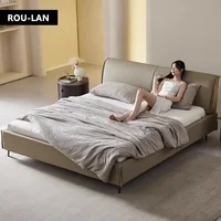 Lit en cuir souple minimaliste moderne, lit Queen, chambre principale, lit de mariage, lit double créatif, lit King 1