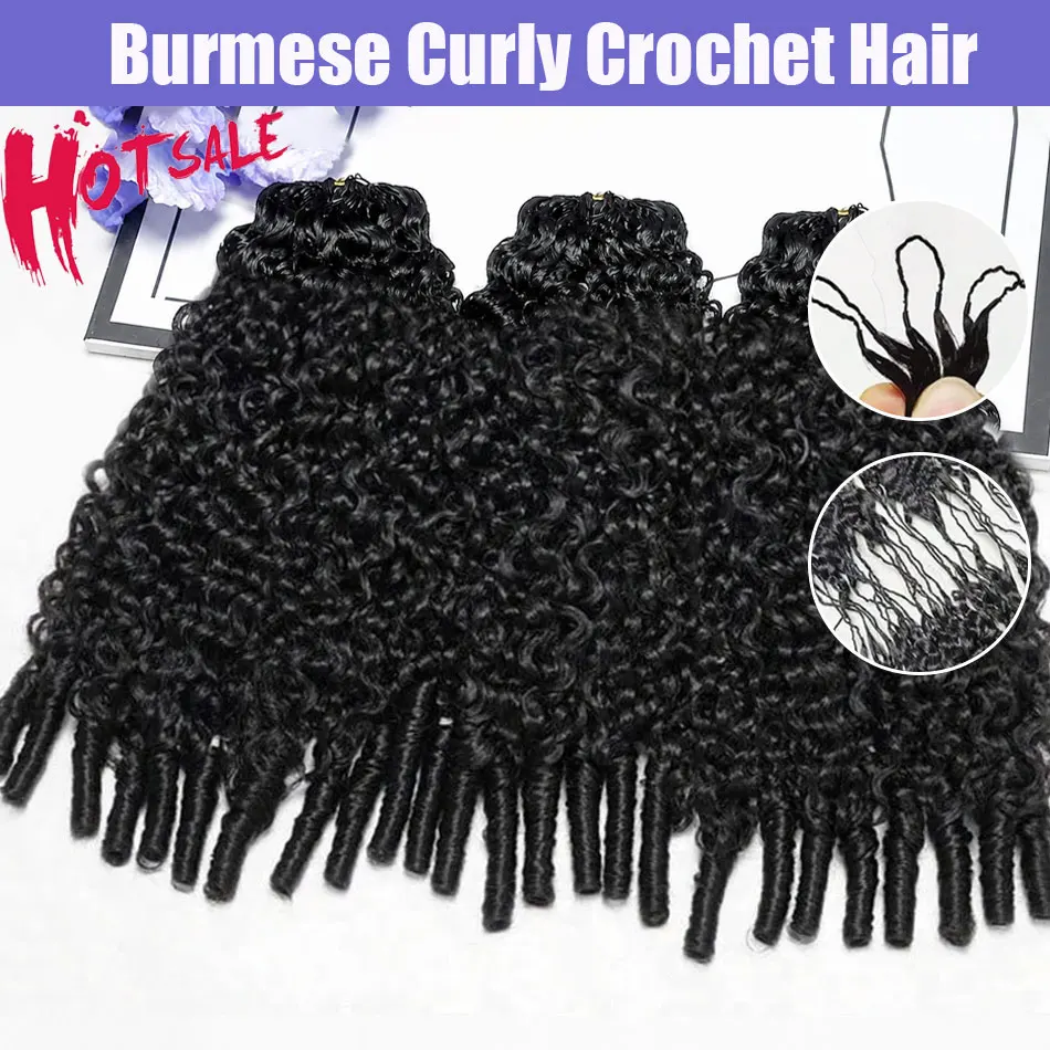 Burmese Deep Curly Pre Looped Feather Crochet Human Hair For Black Women Pre Separated Knotless Burmese Curly Hair For Braiding 1