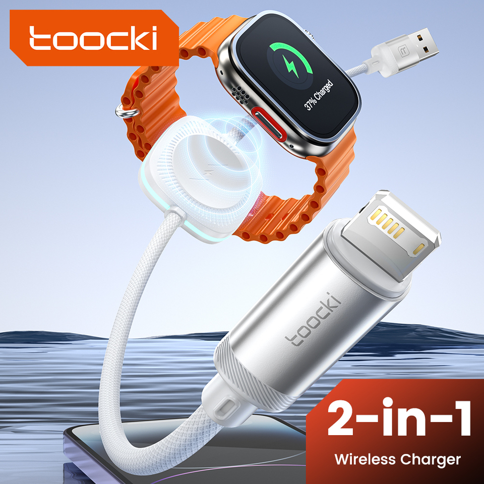 Toocki 2.4A USB A To Lighting Cable 2-In-1 Portable Magnetic Wireless Charger For iPhone 14 iWatch 7 6 5With LED Indicator Cable