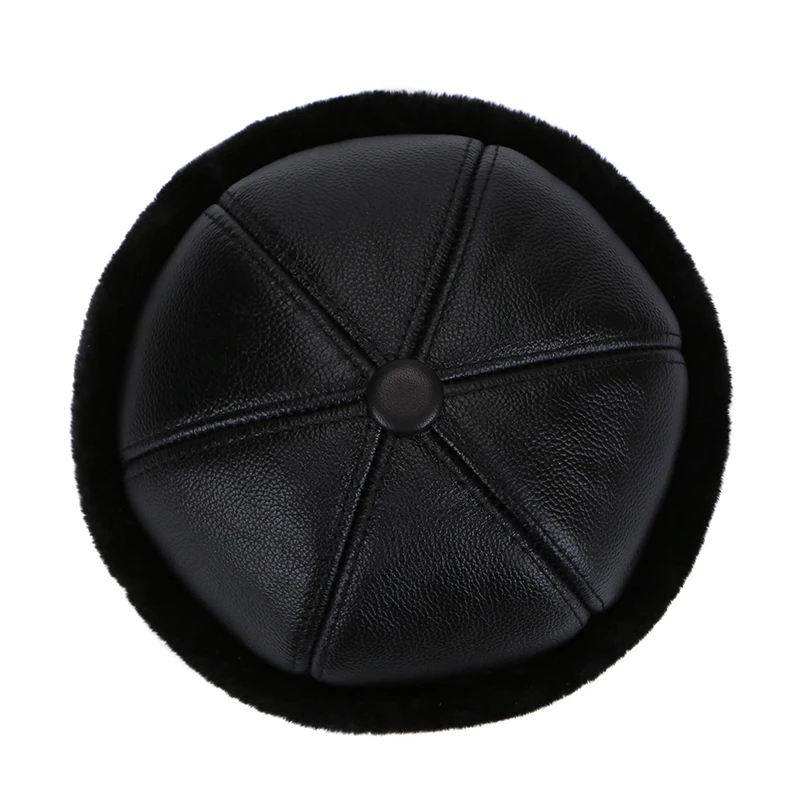 Retro Cowhide Bomber Hat Winter Keep Warm Caps Men Women Real Leather Cap Thick Velvet Dad Hat Leather leather hat