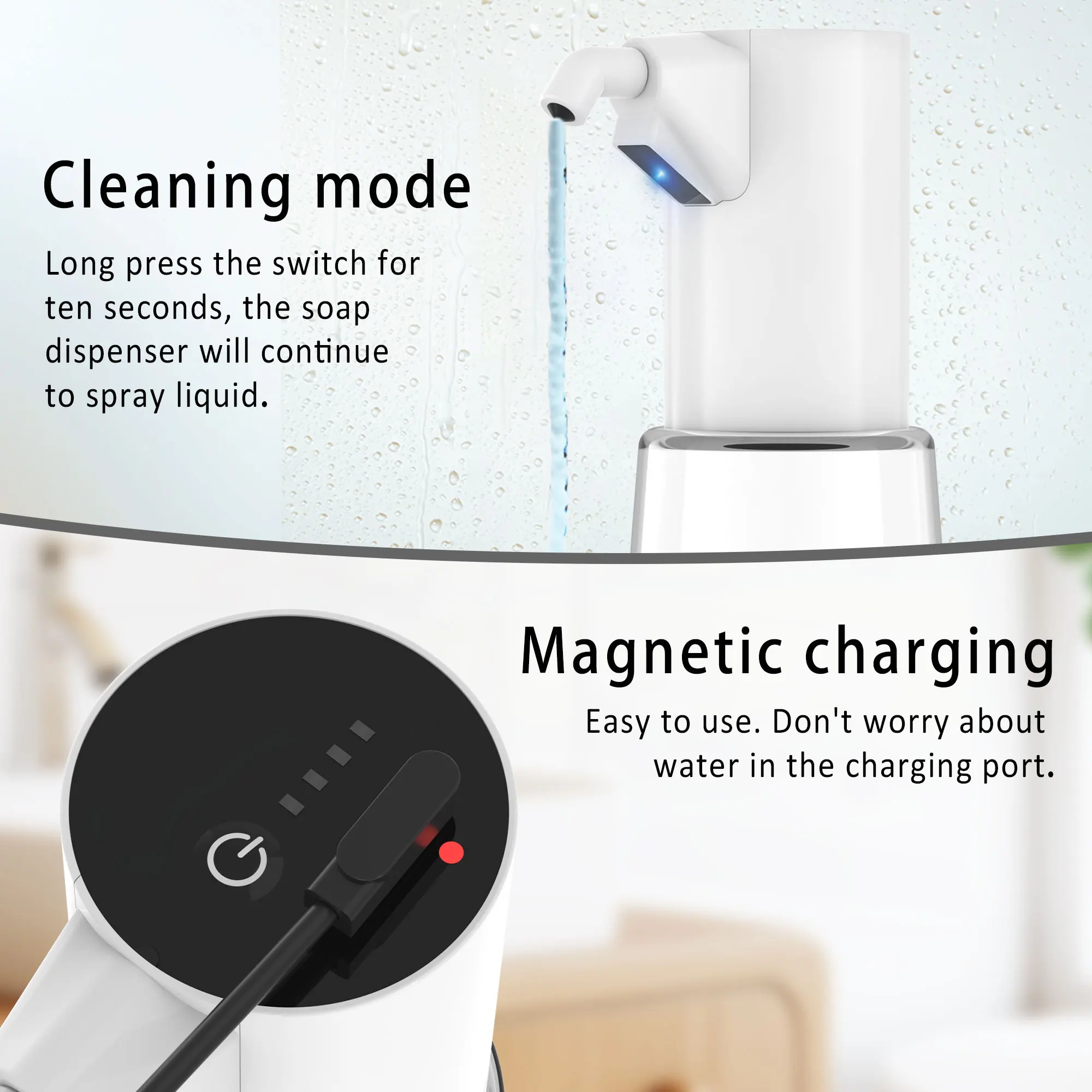 Automatic Sensor Soap Dispenser For Bathroom USB Charging Infrared Induction  4-Speed Adjustable Dish Liquid Lotion Gel