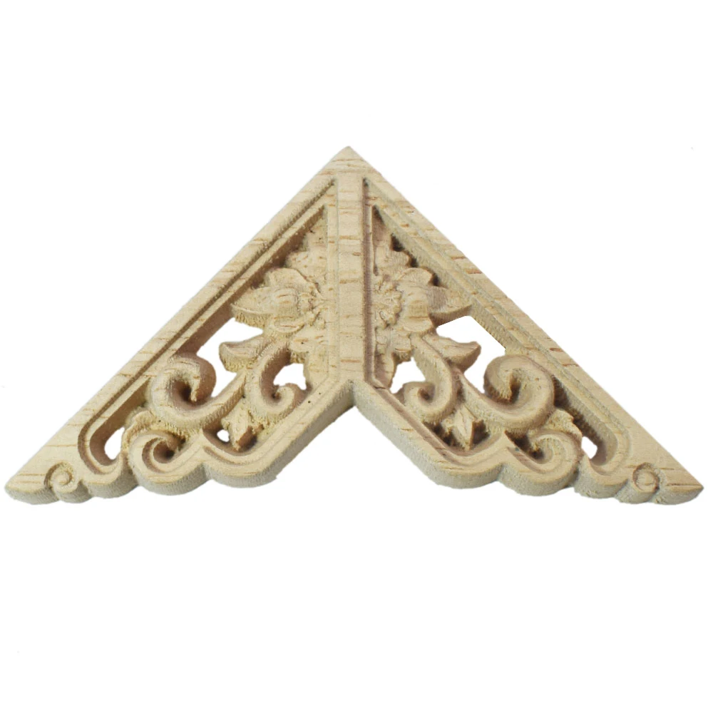 

4PCS Vintage Unpainted Wood Carved Decal Corner Applique Frame for Home Wall Cabinet Door Decorative Wooden Miniatures Craft
