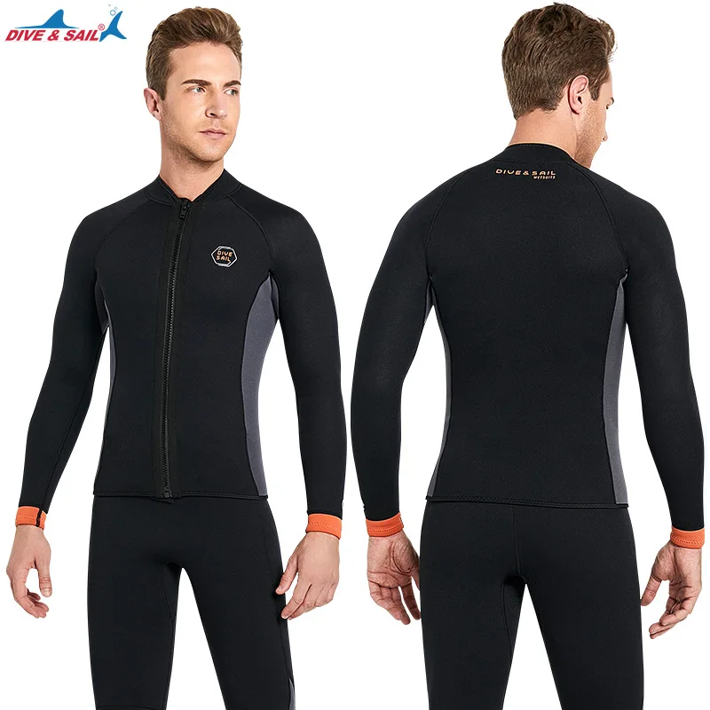 Wetsuit heren 5MM neopreen 2-delig gesplitst wetsuit met capuchon, dik warm eendelig duikvest en jack met capuchon voor duiken, zwemmen, surfen, zwart, m