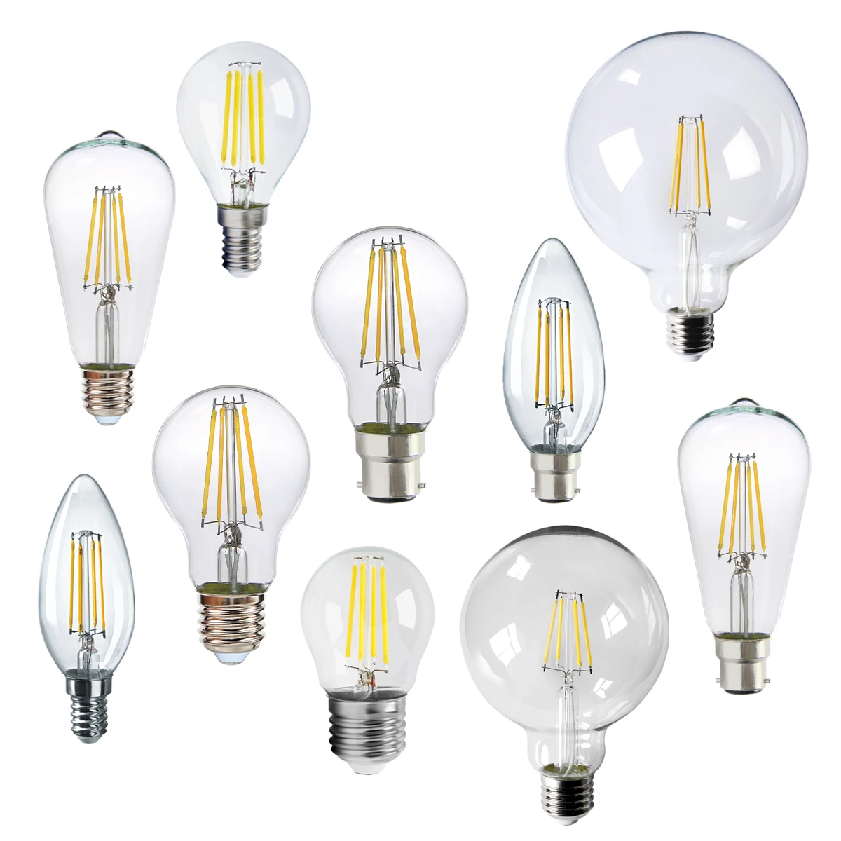 레트로 에디슨 LED 필라멘트 전구, E27 E14 B22 램프, AC220V 전구, C35 G45 A60 ST64 G80 G95 G125 유리 전구, 빈티지 캔들 라이트