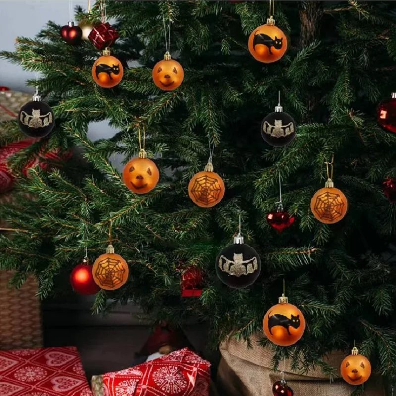 Description Picture 4 of itemHalloween Hanging Balls for Wreath Ornaments, Pumpkin Bat, Spider Web Tombstone, Shatterproof Ball, Party Decoration, 12Pcs