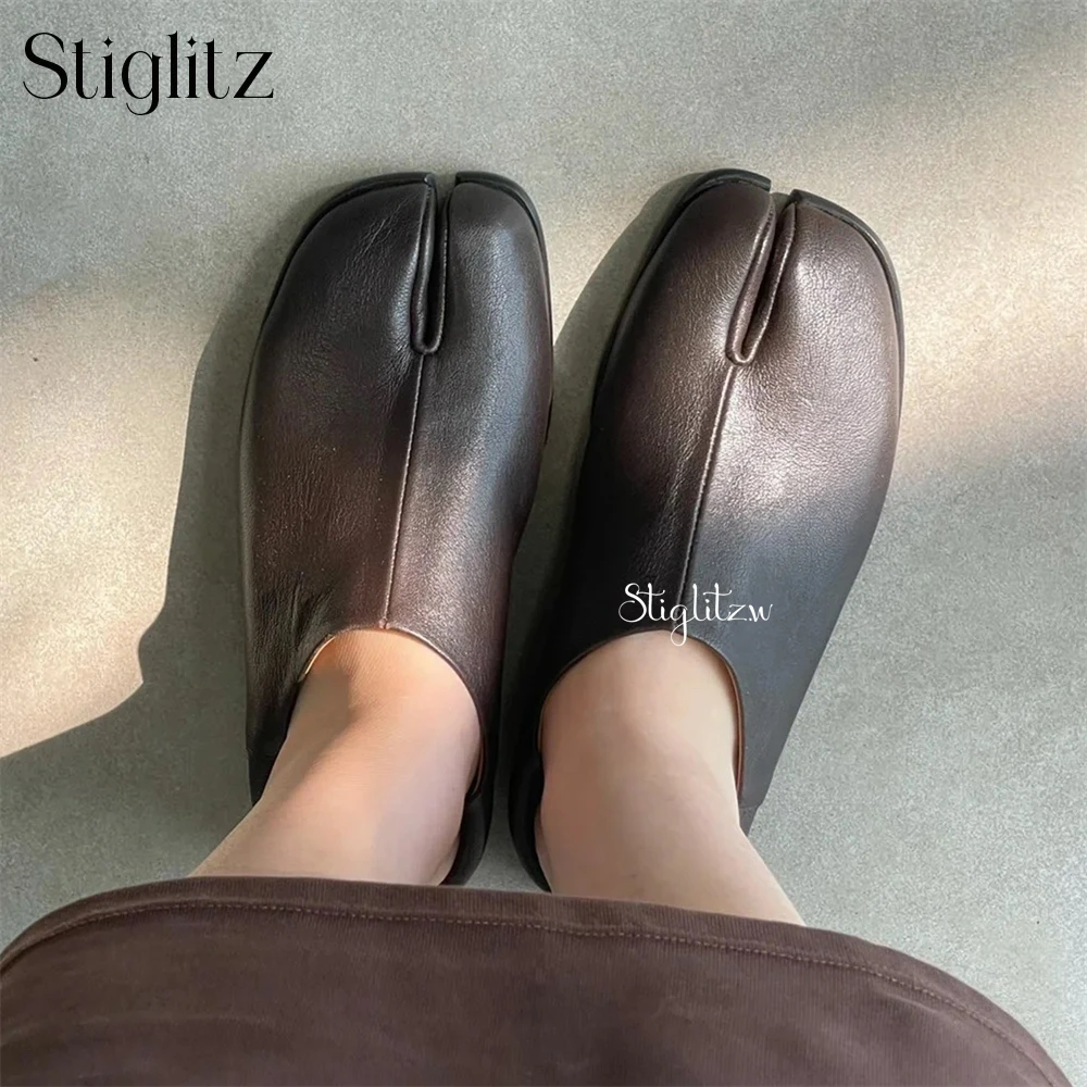Slip-On Tabi Shoes for Men Black Patent Leather Comfortable Flats Multi-Color Brown Handmade Men's Shoes Wedding Banquets