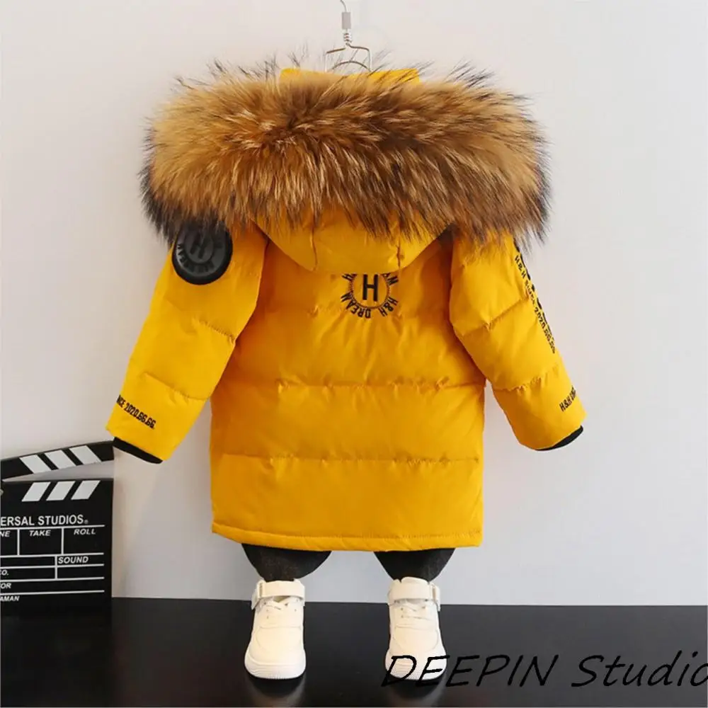 

-30℃ Hooded Faux Fur Coat Thick Warm Duck Down Jacket Toddler 2024 New Girls Boys Clothes Kids Parka Clothing Outerwear Snowsuit