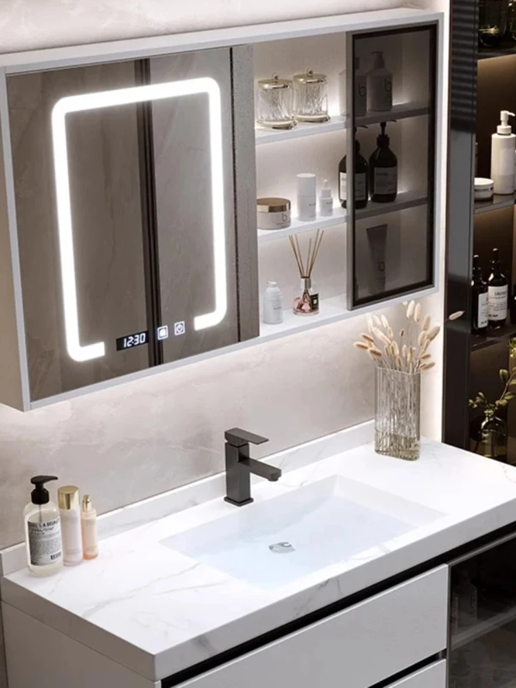 Nordic Simple Bathroom Cabinets Multifunction Wall-mounted Vanity with Sink Smart Mirror Cabinets Furniture Arredo Bagno FYBC