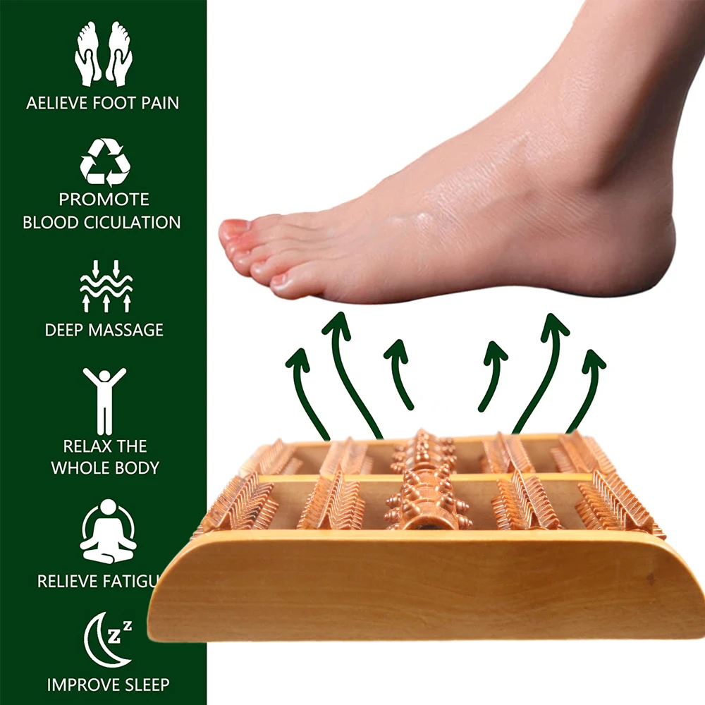 Wooden Dual Foot Massager Roller Foot Shiatsu Reflexology Massager for Foot Leg Back Plantar Fasciitis Pain Relief Muscle Relax