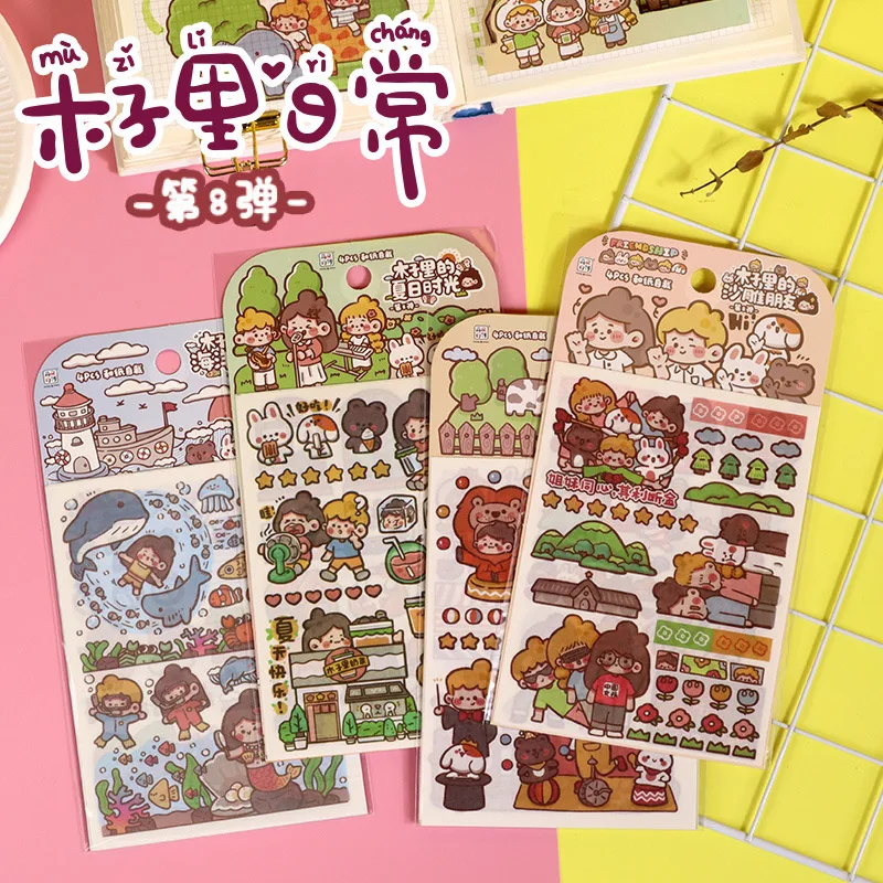4sheets Cartoon Girls Anime Stickers Cute Korean Diary Journal Stationery Scrapbooking Stickers Cool Teen Girls Planner Stickers