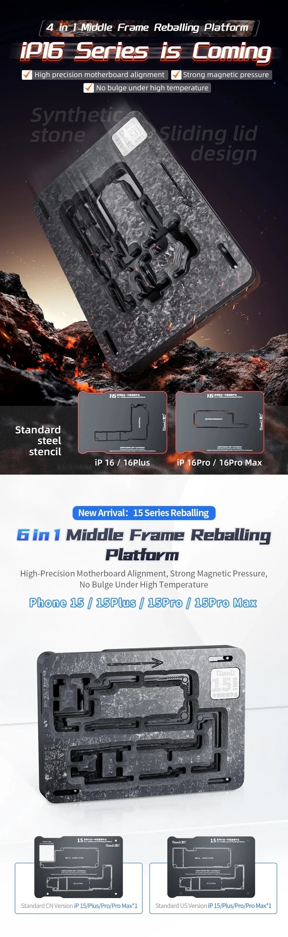 QianLi Middle Frame Reballing Platform Motherboard Fixture BGA Reballing Stencil for iPhone 11 12 13 mini 14plus 15 16 17Pro Max