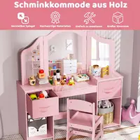 Ensemble de coiffeuse pour enfants, ensemble de coiffeuse pour enfants, chaise de bureau de maquillage pour filles, avec miroir amovible, rose 1