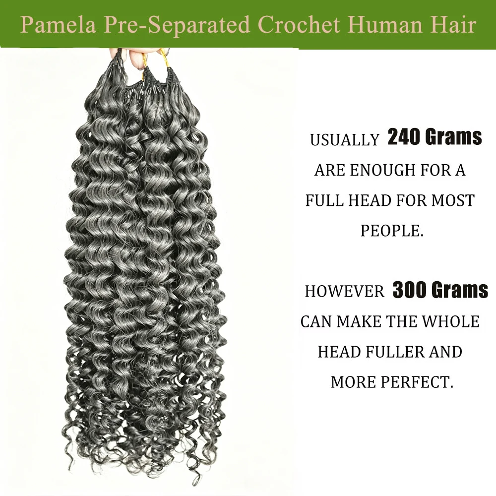Salt & Pepper Gray Blonde Color Feather Crochet Human Hair Curly 100% Human Hair Knotless PreSeparated Crochet Braids Hair 3