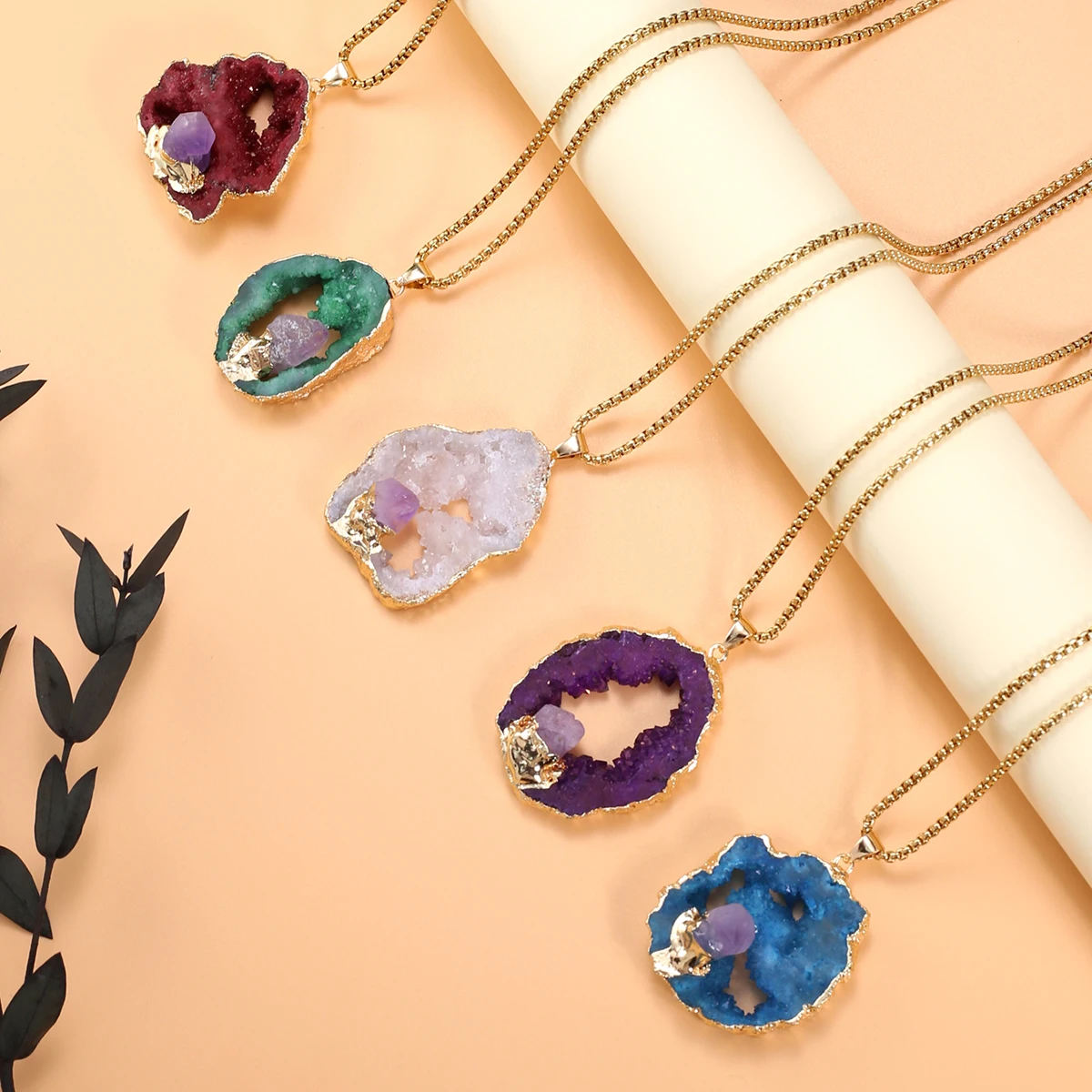 

Natural Stone Druzy Necklace Irregular Gold Plated Druzy Amethyst for Women Trendy Necklace Jewelry Party Gifts