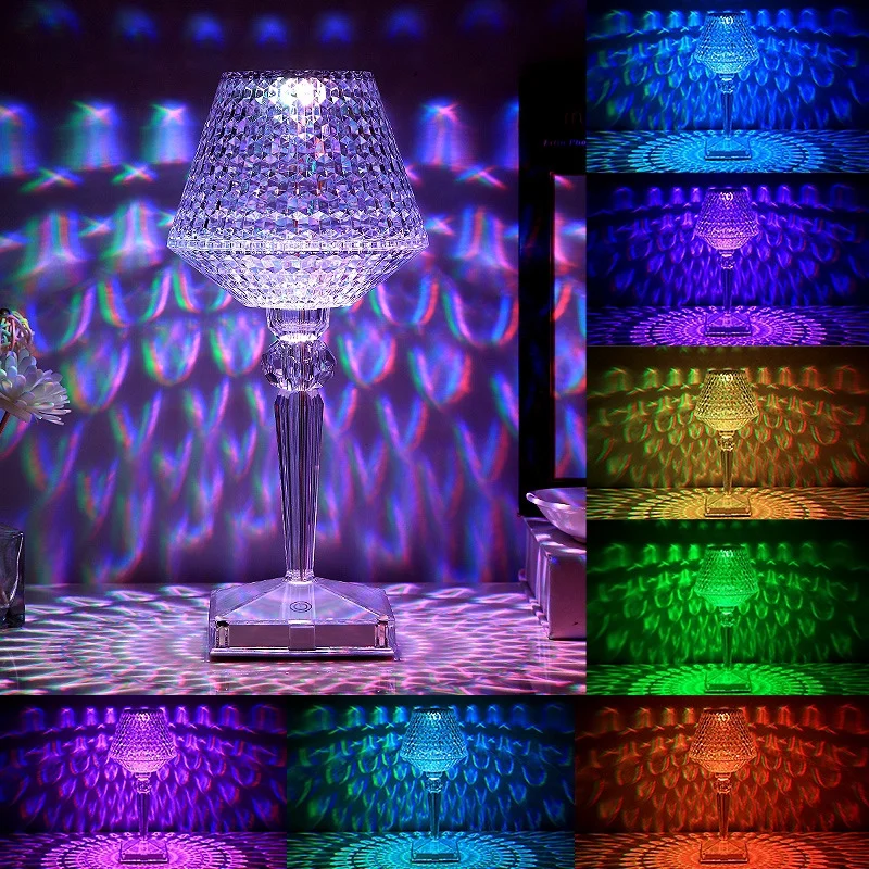 

LED Crystal Table Lamp Romantic Atmosphere Projection Light USB Touch Control Table Light Hotel/Restaurant/Bedside Decor Lamp
