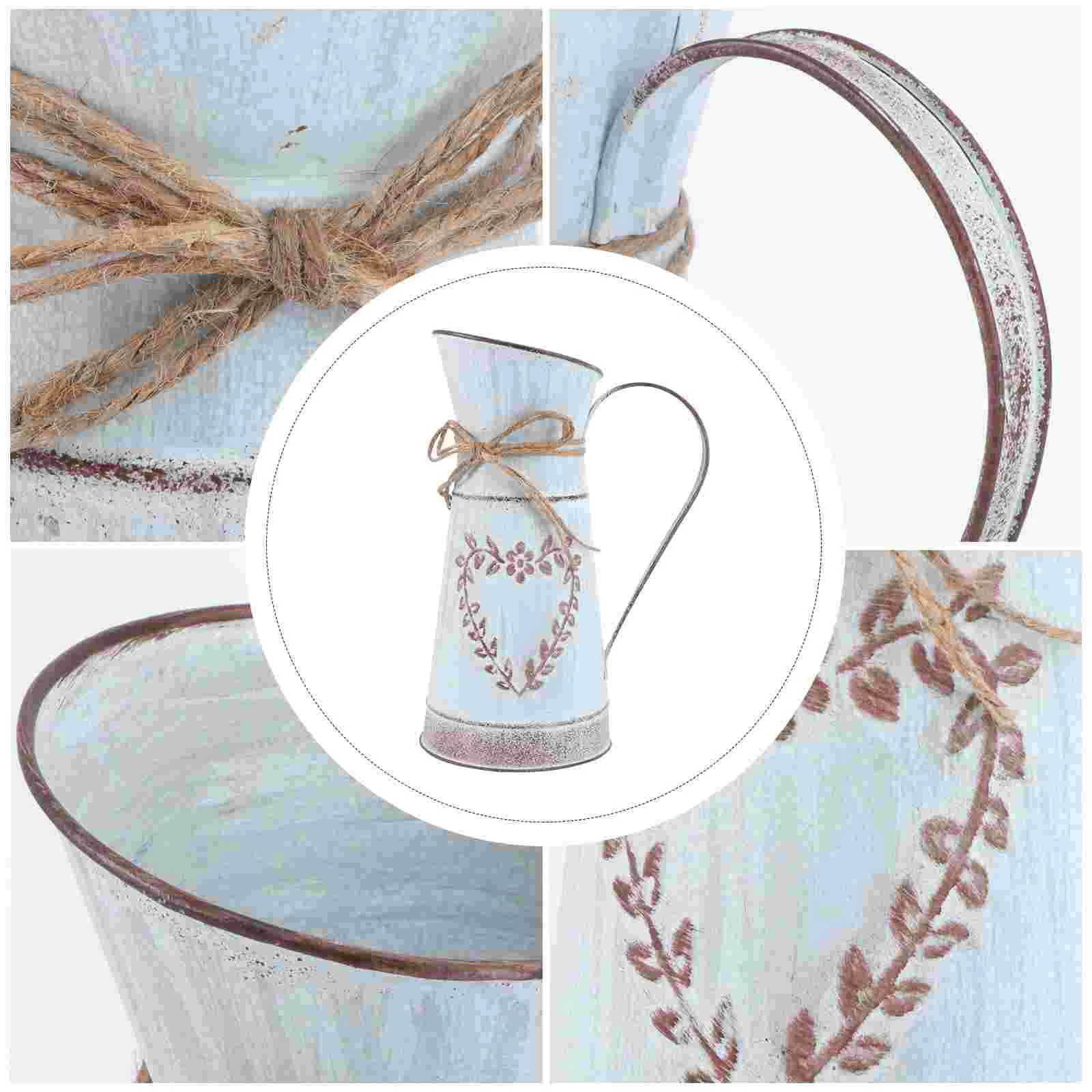 Flowers Country Shabby Flower Vase Rustic Galvanized Vase Vintage Flower Vase Holder Plant Jug Pot French Style Flower Vase 2