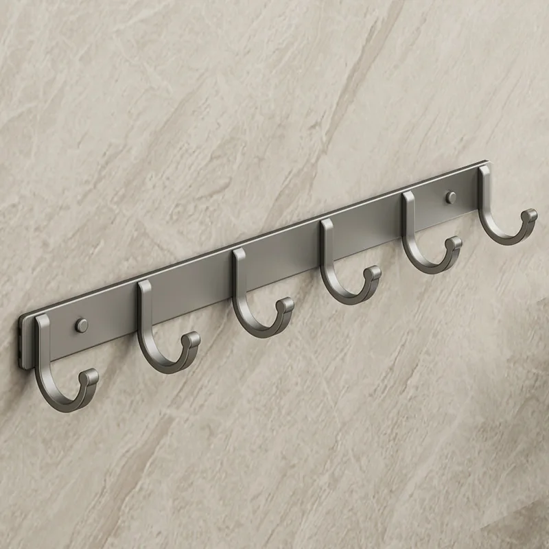 Space aluminum single row hook, no drilling, simple coat hook, door rear wall horizontal hook