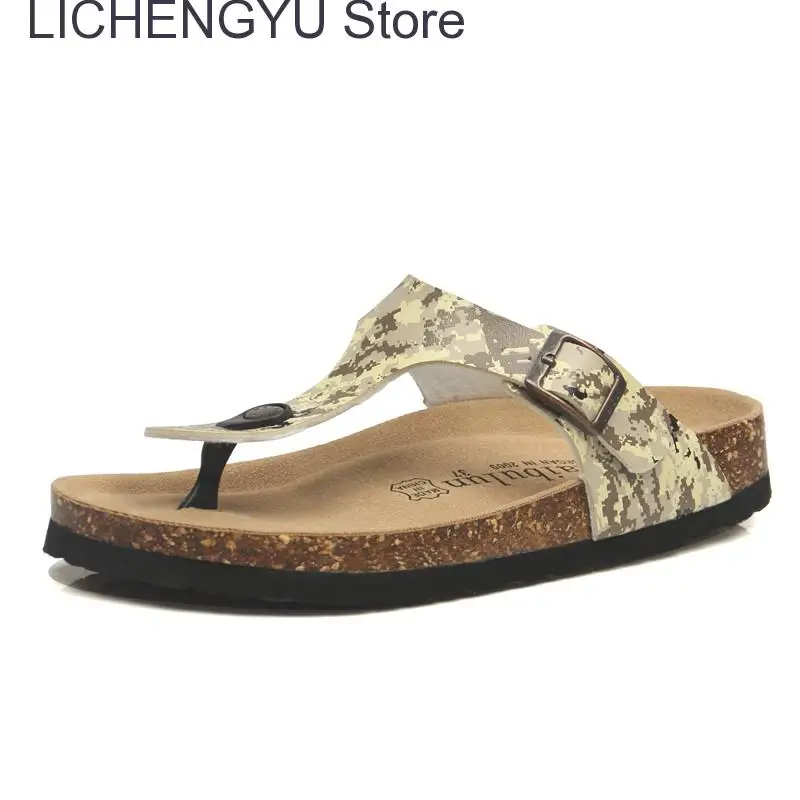 New Women Print Cork Flip Flops Slipper Casual Summer Beach Outside Non-slip Slides Shoe