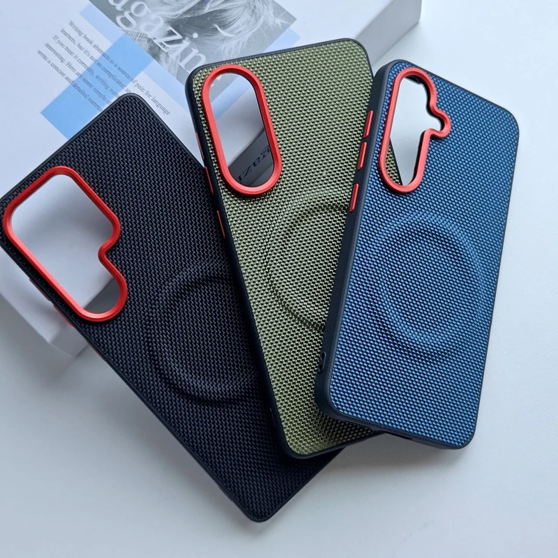Luxury Magnetic Soft TPU + Nylon Woven Leather Anti-Fingerprint Phone Case Cover