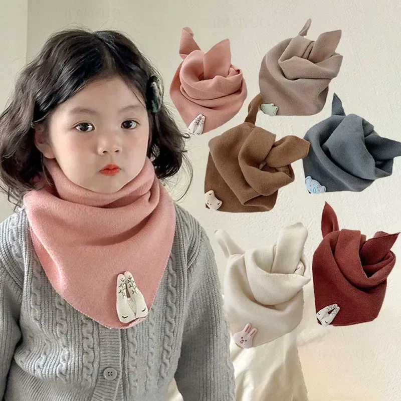 Children Cartoon Square Scarves Boys Girl Infant Winter Outdoor Windproof Warm Neckerchief Sweet Cute Korean Baby Clothing Scarf