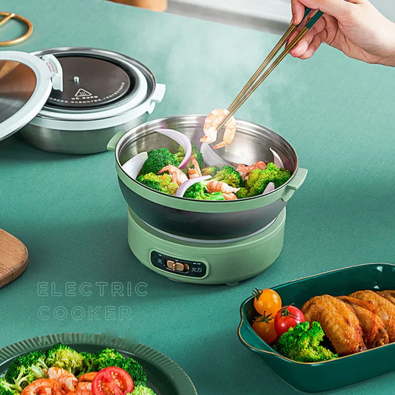 

220V Electric Cooking Pot Split Type Hotpot Portable Multi-cooker Travel Home Dorm Cooker 304 Stainless Steel Cooking Mahine