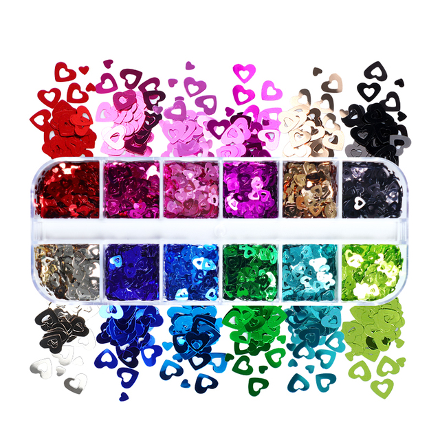 Valentines Empty Love Heart Nail Sequins Holographic Glitter Flakes Decor For DIY Accessories Designer Nail Supplies Tools