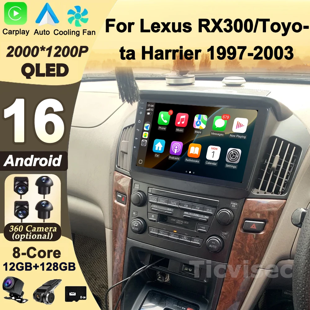 Android 16 para Lexus RX300/Toyota Harrier 1998 1997-2003 2din Radio de coche Autoradio reproductor Multimedia navegación estéreo GPS 1