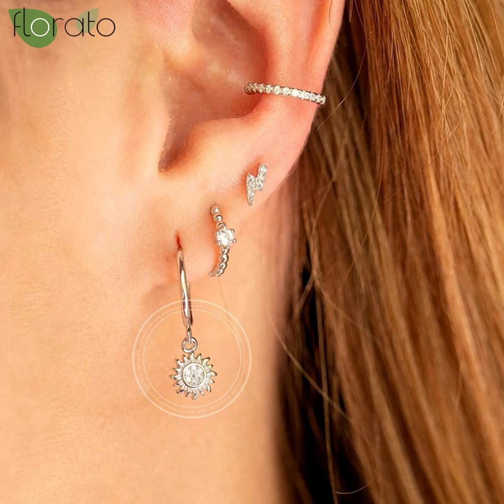 

925 Sterling Silver Needle Gold Color Sunflower Earrings 2023 New Sparkling Zircon Hoop Earrings for Women Fashion Jewelry Gifts