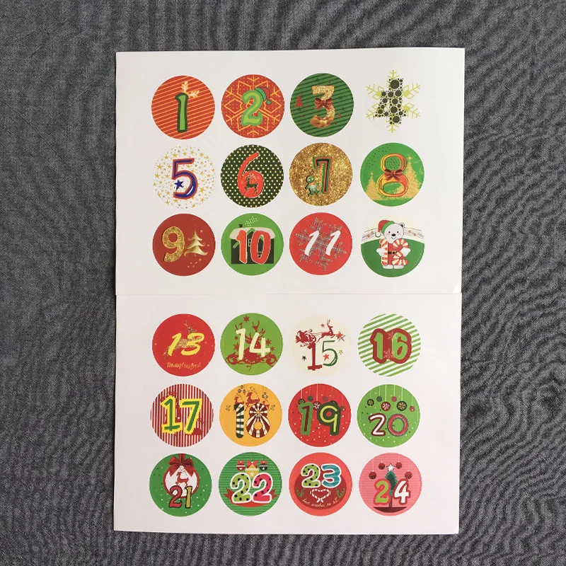 Merry Christmas Gift Stickers Advent Calendar Number Paper Stickers Multi-Function DIY Crafts Gift Packaging Labels Decor Tools