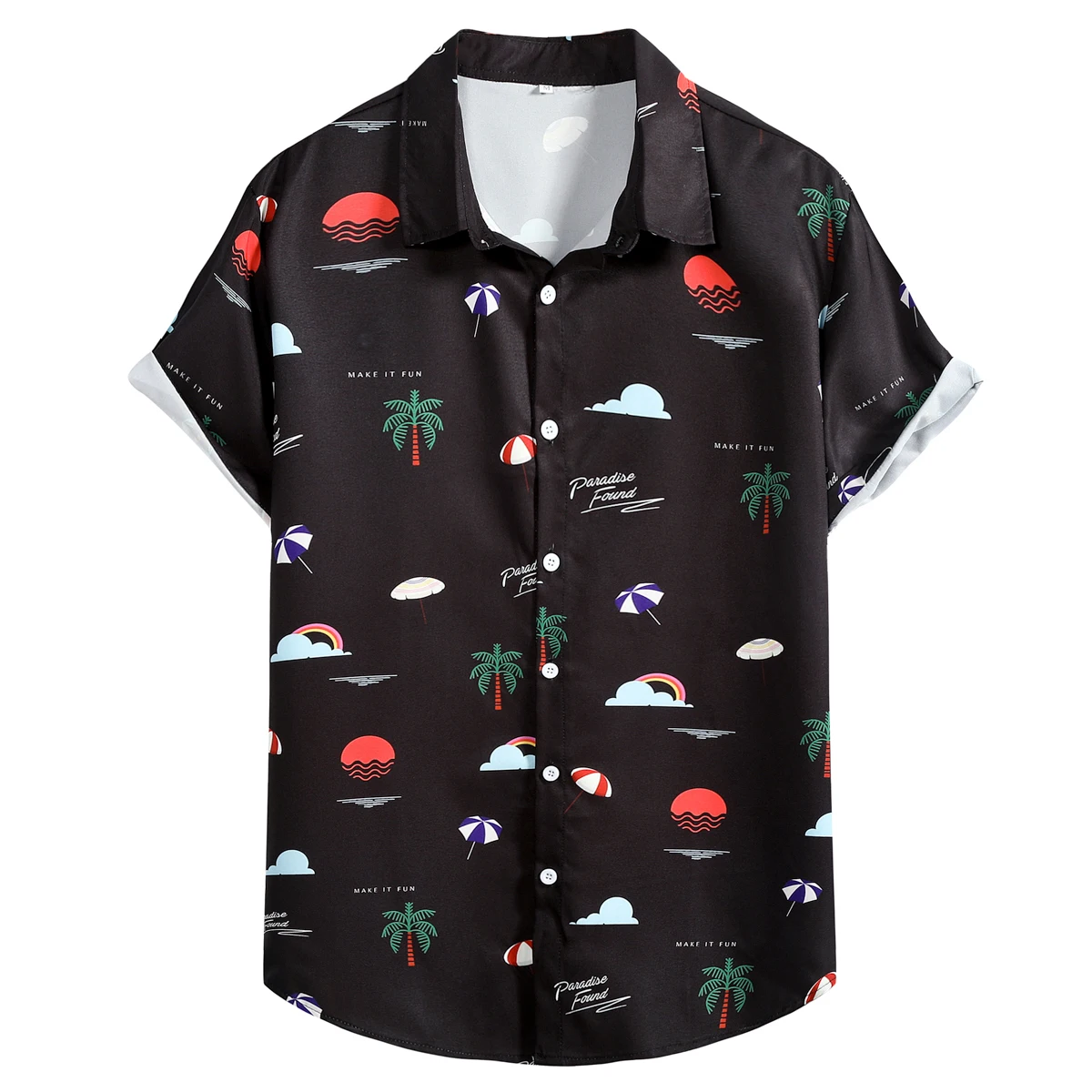 

Black Sunlight Palm Tree Print Beach Shirts Men 2023 Brand Casual Short Sleeve Button Up Hawaiian Shirt Men Camisas Masculina