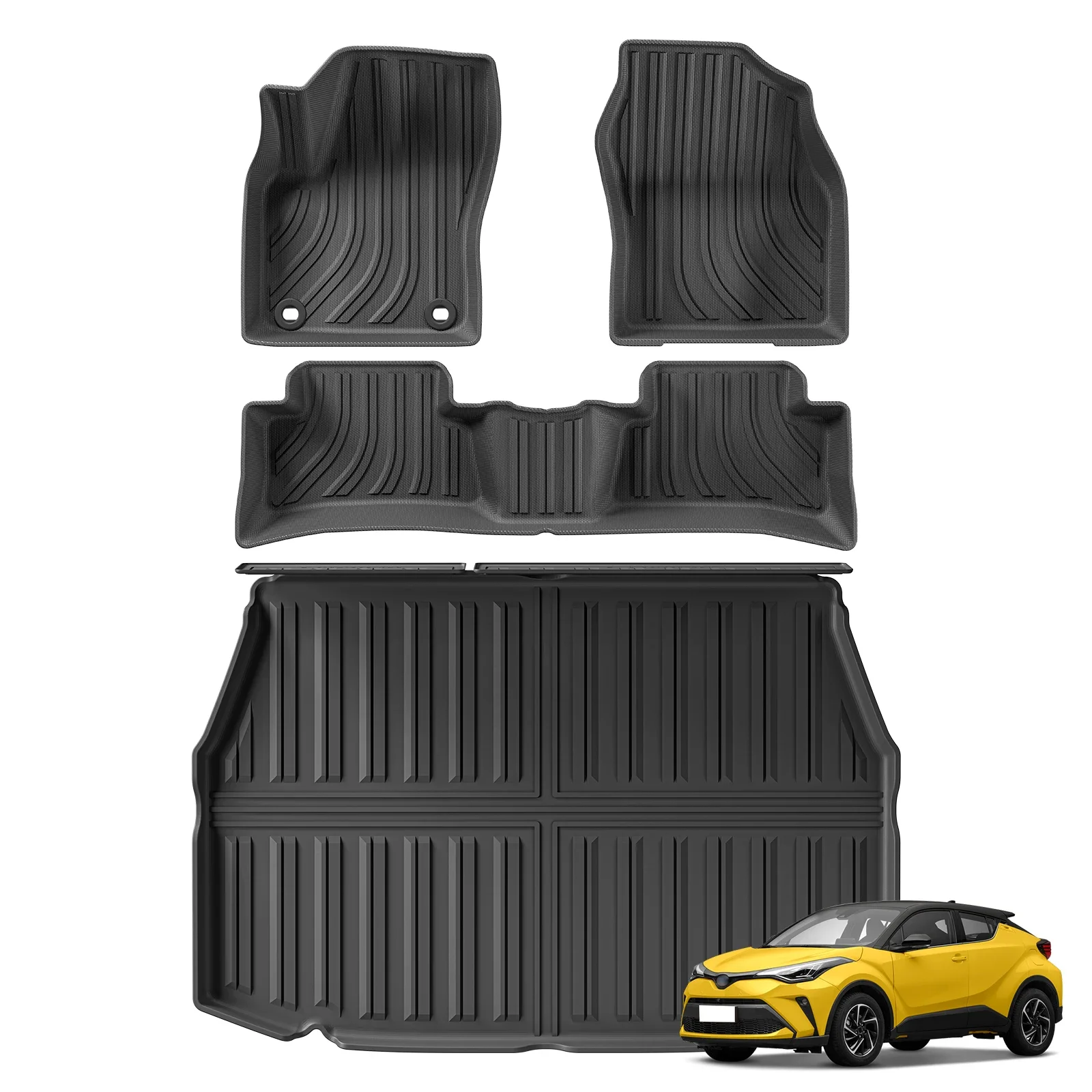 Toyota C-HR 2023-2025 TPE 3D 자동차 바닥 매트 카고 라이너 트렁크/등받이 패드 방수 블랙