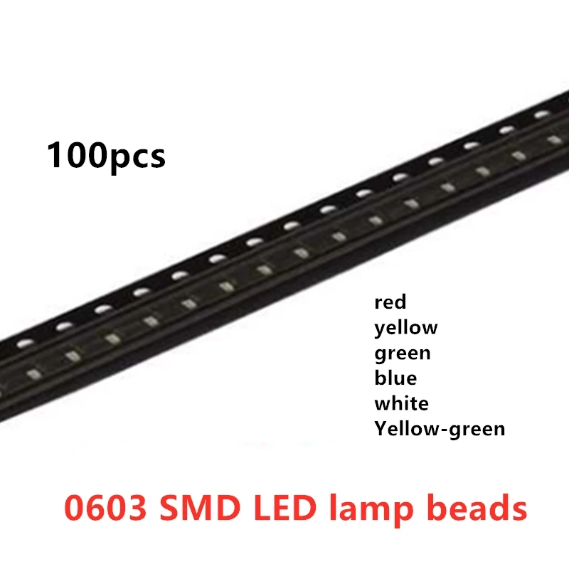 

100pcs/lot 0603 SMD LED red, yellow, blue, green, white light, high-brightness light-emitting diode lamp beads