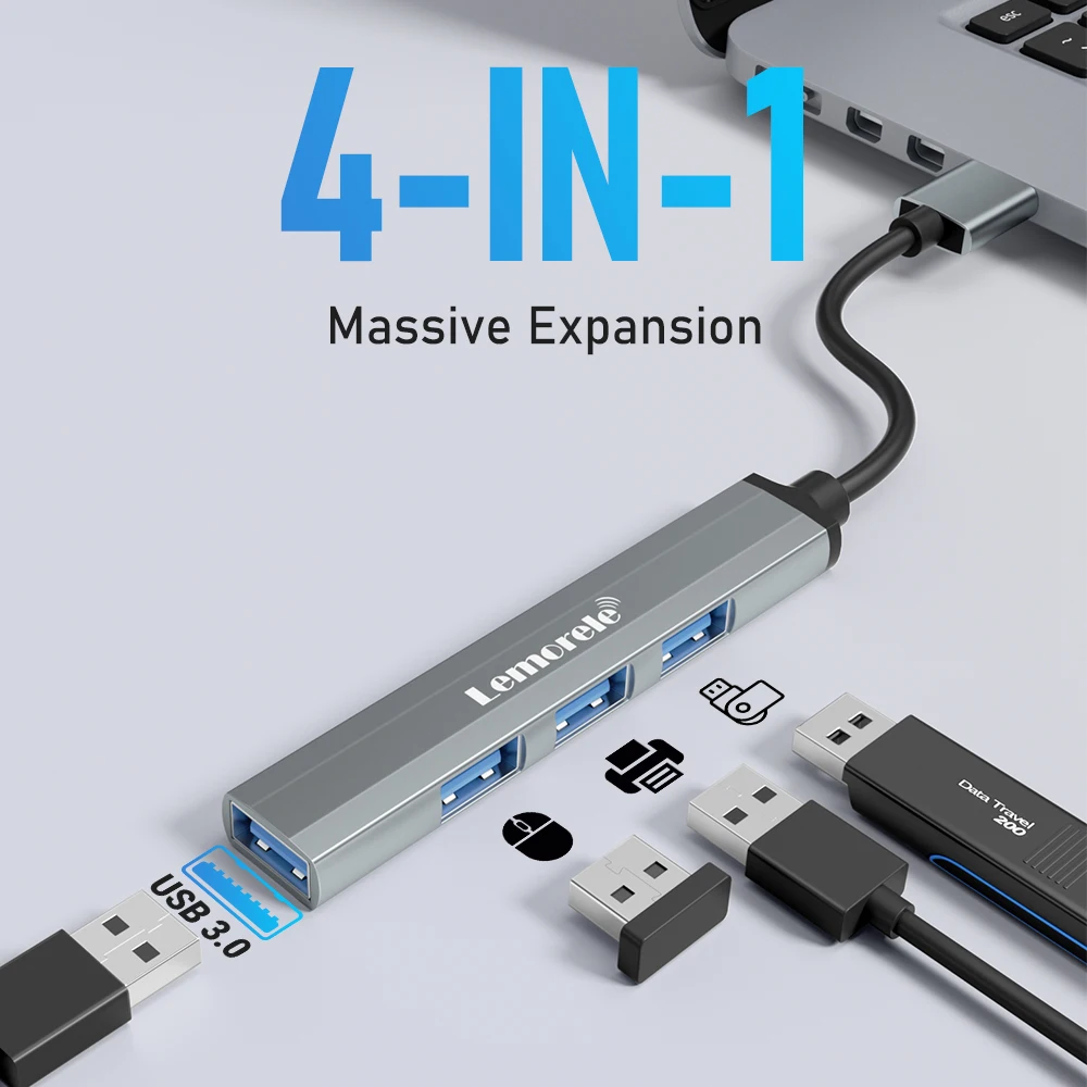 Lemorele 120cm 4Ports USB HUB OTG USB A 3.0 Adapter Multi Splitter Adapter Laptop Accessories For Xiaomi Lenovo Macbook Pro 2