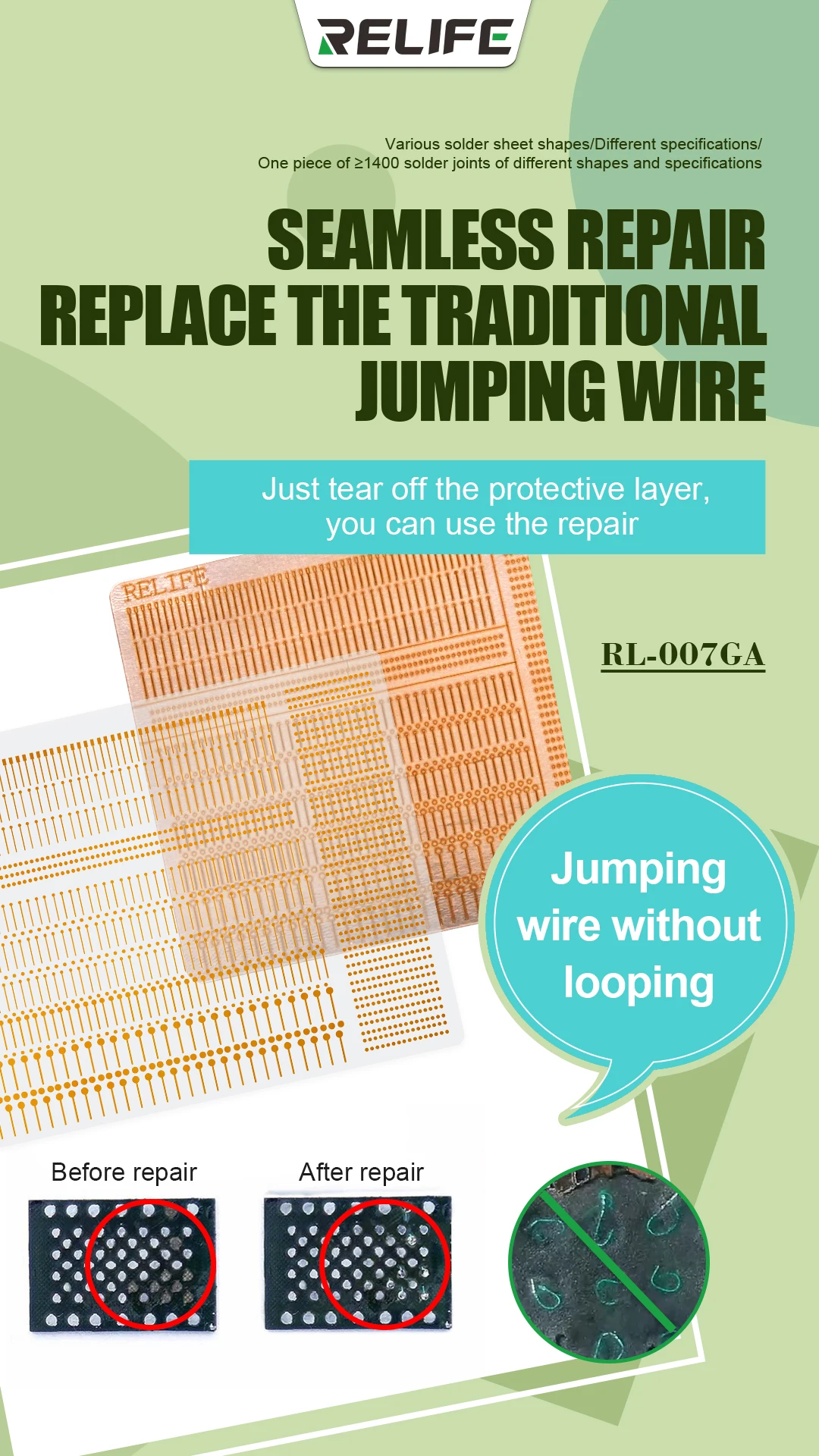 RELIFE RL-007GA Quickly Repair Solder Points No Looping Repair Spot Welding Piece Suitable for Phone Pads of Different Sizes Set
