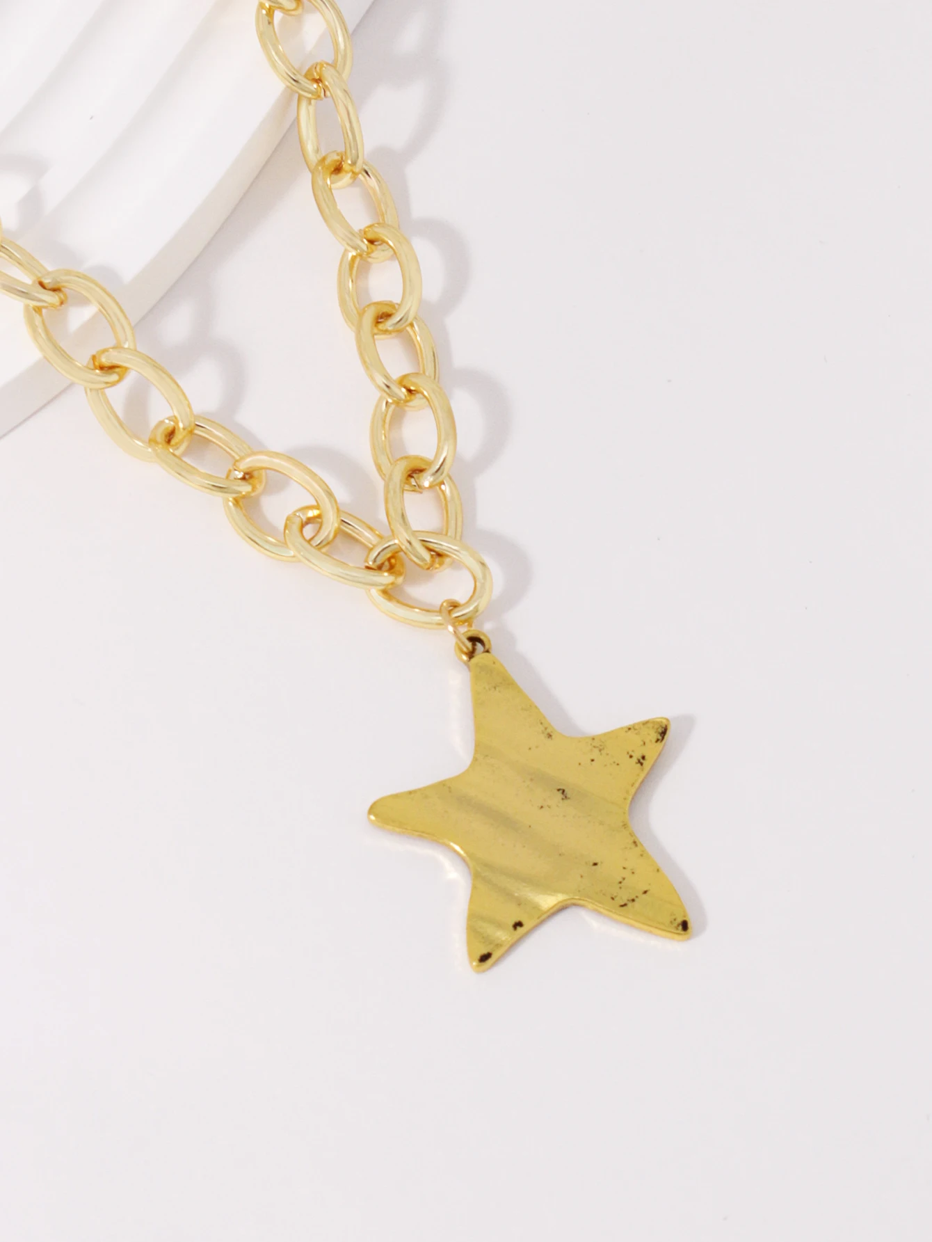 Vintage Chunky Chain Pentagram Pendant Necklace Bold Statement Womens