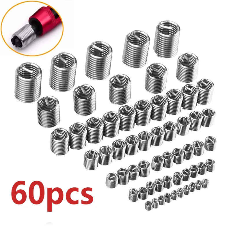 Wire Thread Insert Repair Kit 60pcs Silver M3-M12 304 Stainless Steel Spiral For Hardware Repair Tools Easy Install