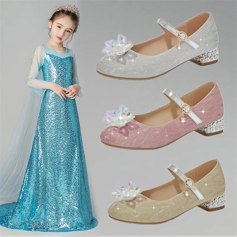 

Girls' New Solid Color Shiny Crystal Stage Performance Shoes Children's Casual Soft Sole Anti Slip Small Leather Shoes
