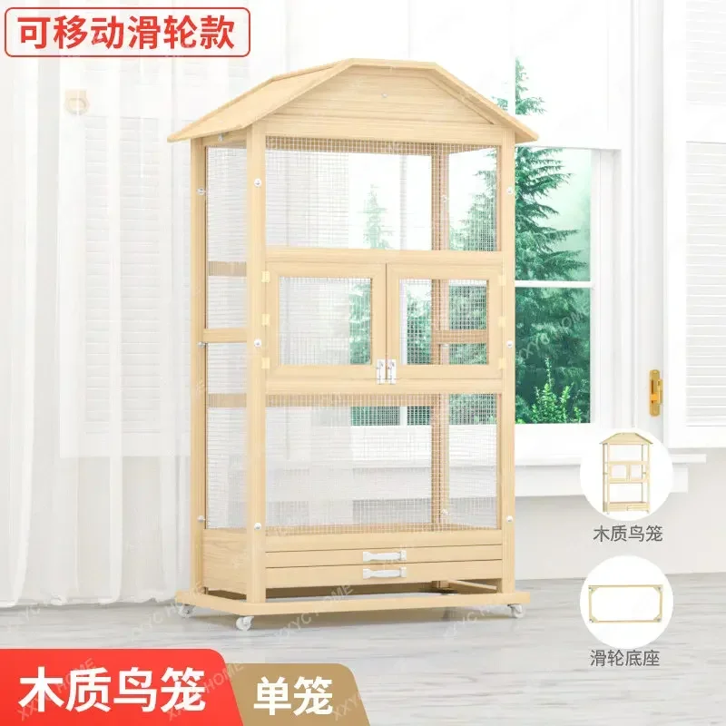 Parrot Cage Solid Wooden Large Oversized Peony Tiger Skin Brother Qi Brother Xuan Feng Bird Cage Home