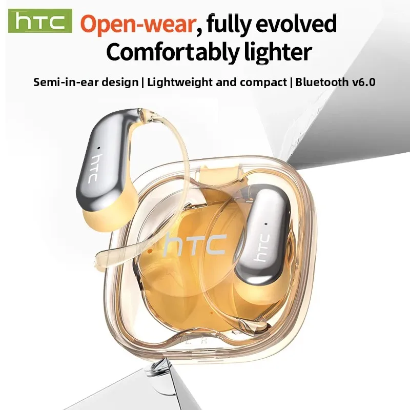【Ultra-Light】HTC NE38 Bluetooth Earphones AI Translator Earbuds OWS Sport Wireless Headphones Titanium-Wire Earhook