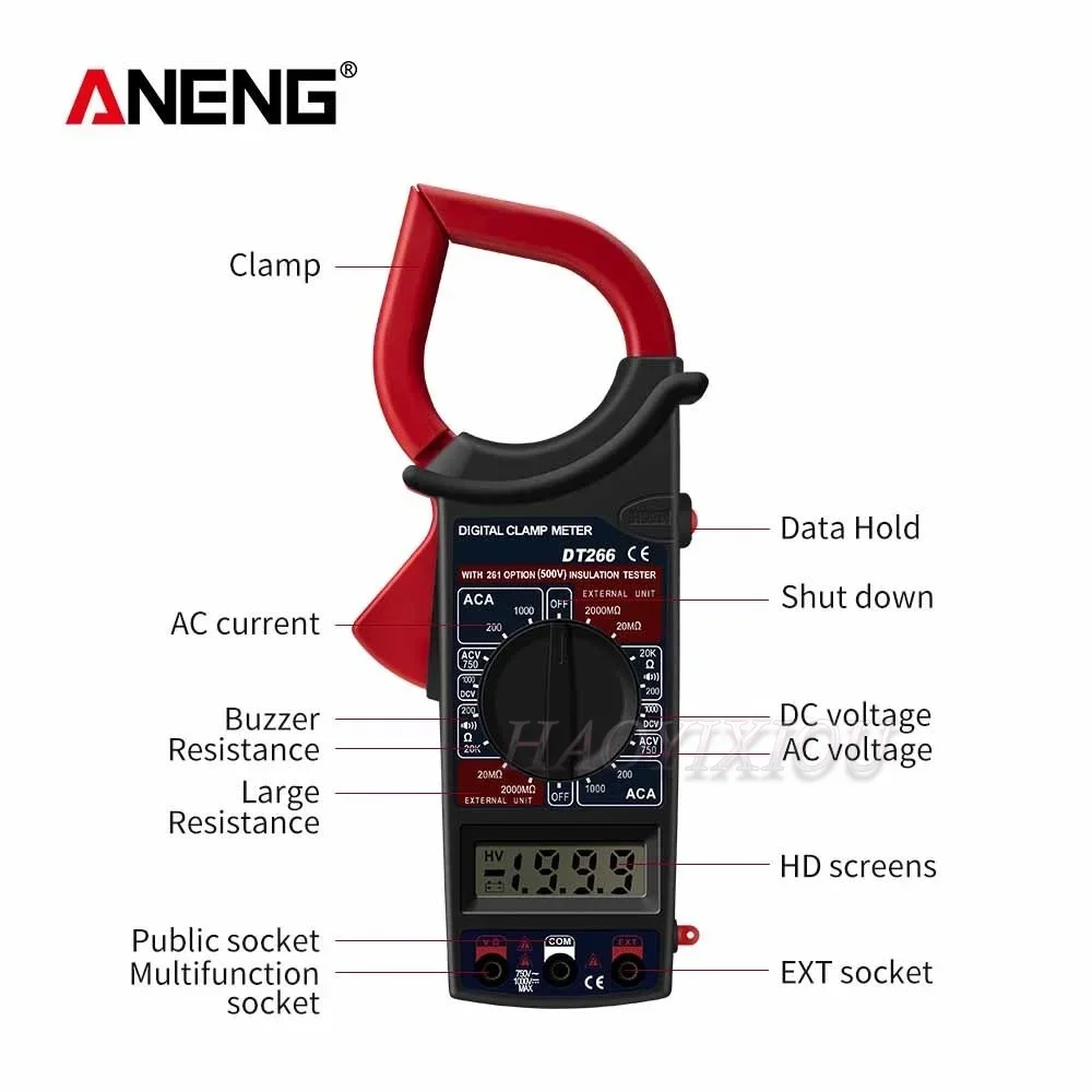 ANENG LCD 1999 카운트 디지털 트루 RMS 전문 클램프 계량기, AC DC 전류 전압 테스터, 멀티미터 펜치 전류계, DT266