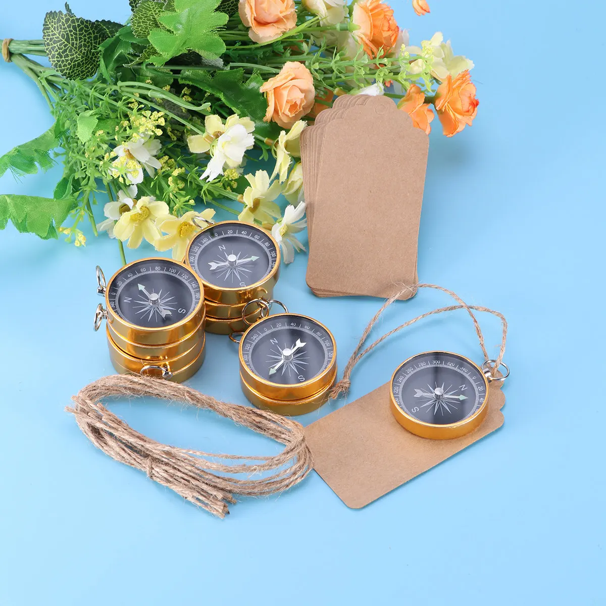 10Pcs 나침반 펜던트 미니 포켓 나침반 금속 웨딩 파티 장식 휴대용 키 체인 호의 선물