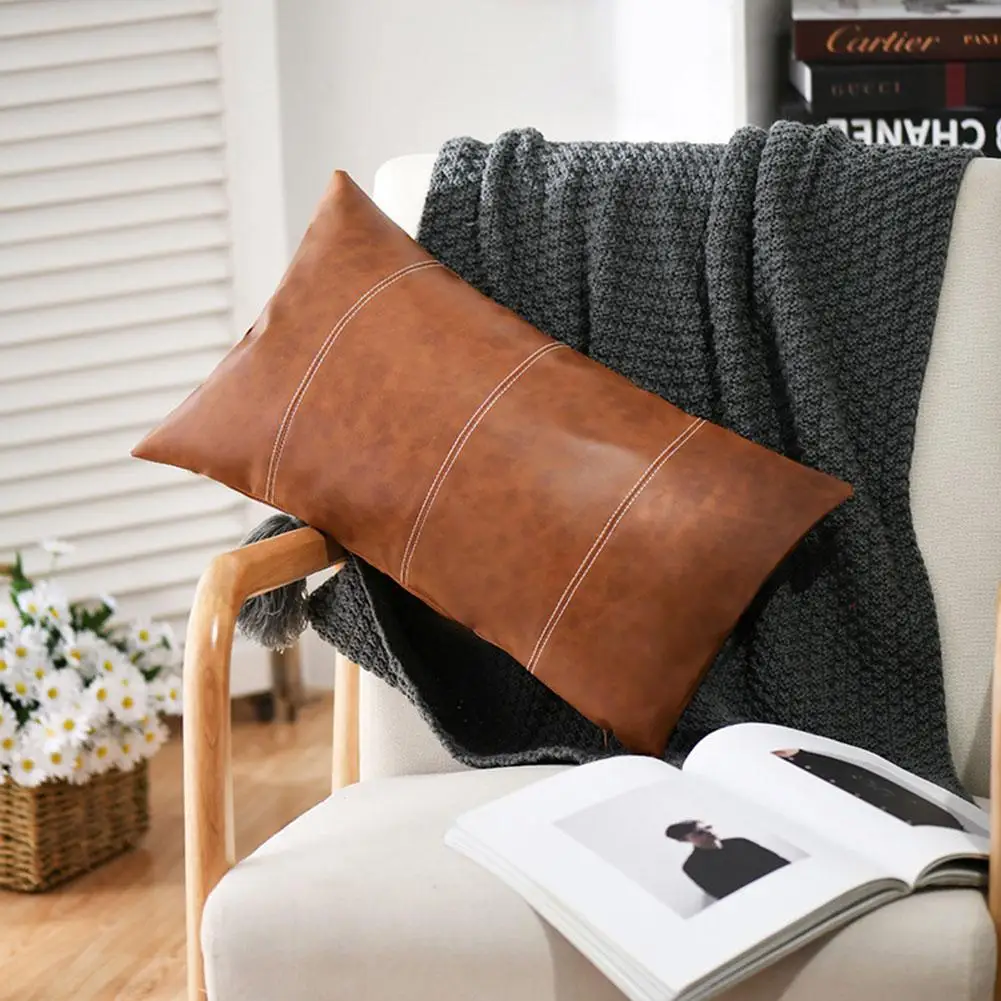 

Vintage Livingroom Faux Leather Pillowcase Thick Luxury Fashion Sofa Couch Decorative Leather Cushions Case Home Office Pillows