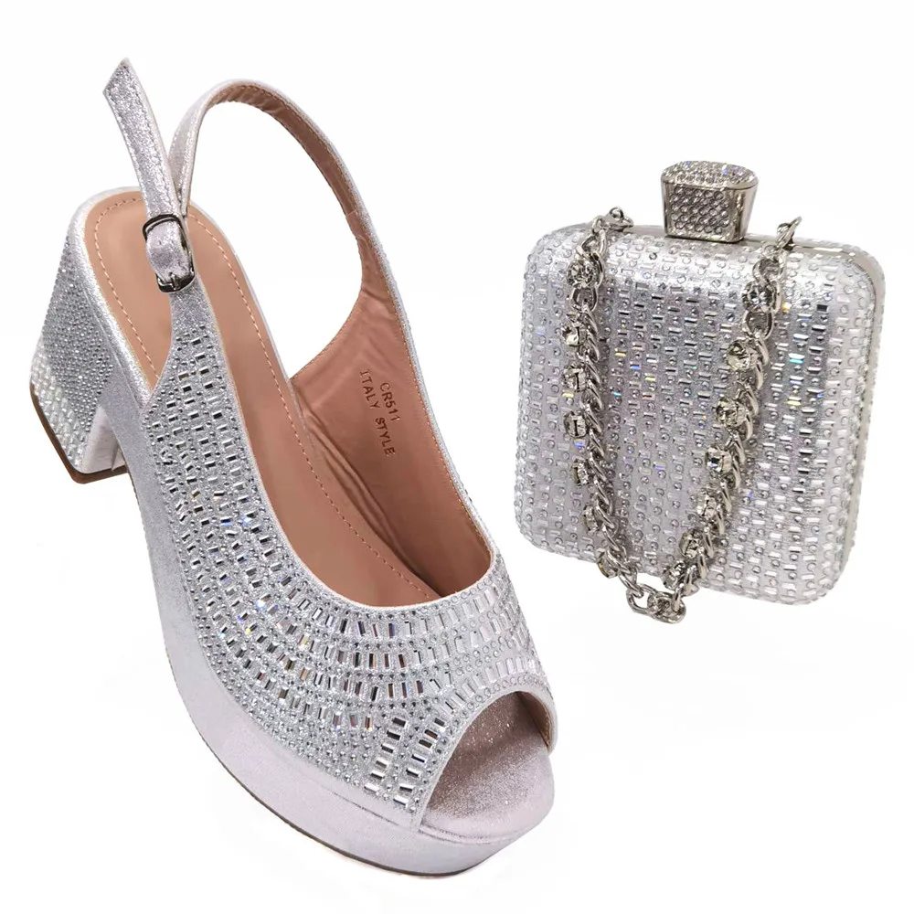 

New Fashion Wedding Shoes Bride Italian Shoe and Bag Set 2023 African Women Party Shoes with Bag Set Plus Size Shoes Luxury