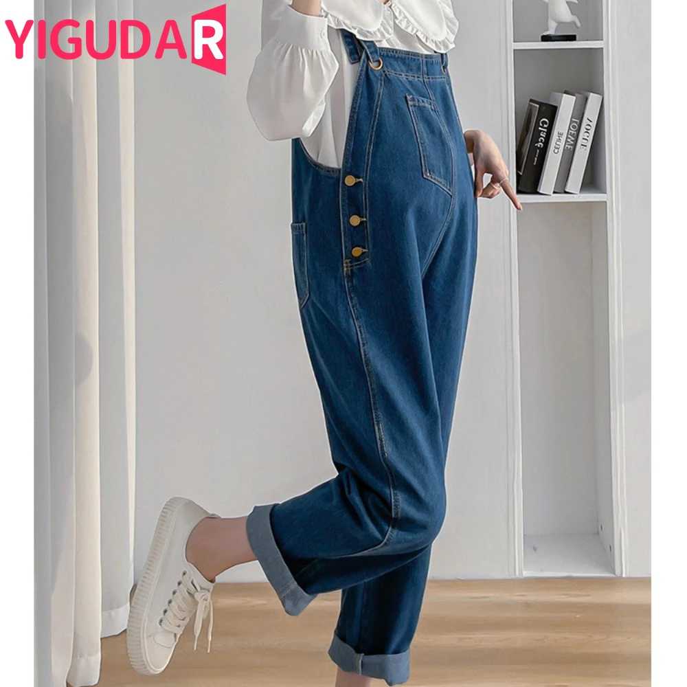 Vintage Denim Maternity Jeans for Pregnant Women Spring Wide Leg Loose Pregnancy Overalls Pants Jumpsuits