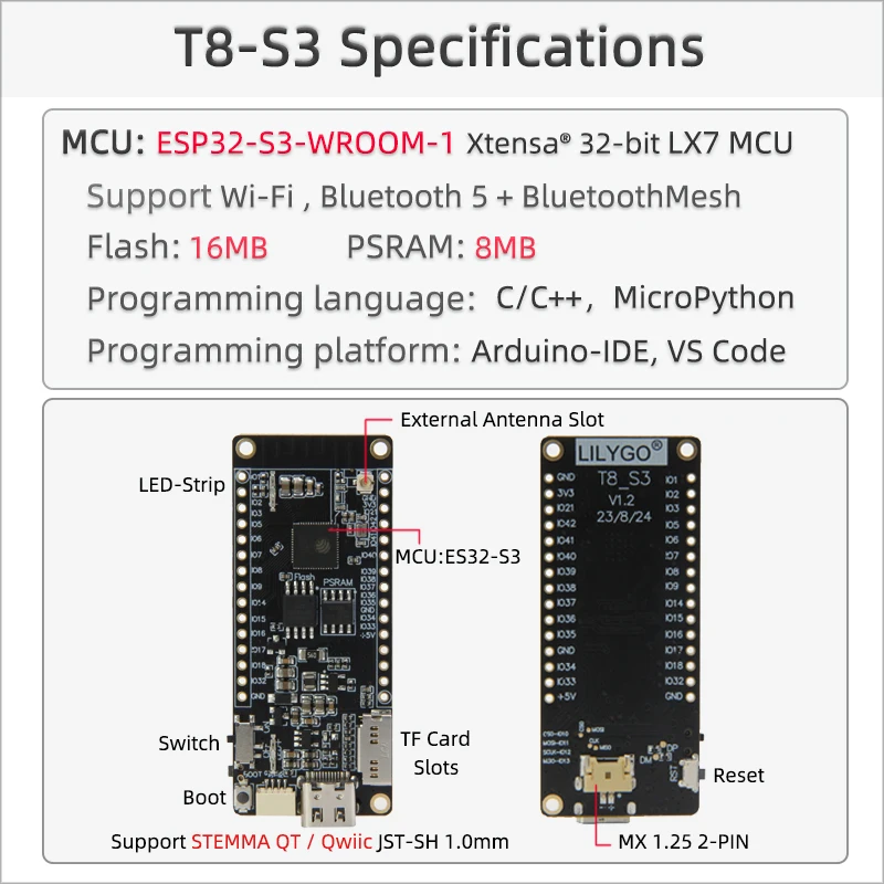 ® T8 ESP32 Development Board ESP32-C3 ESP32-S3 Module 8MB PSRAM TF Card 3D Anten