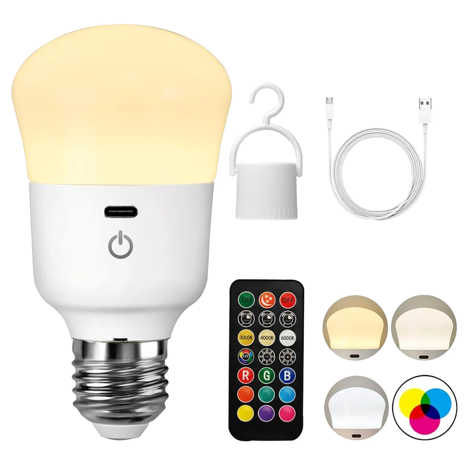 Rechargeable LED Light Bulb with Remote Control and Timer