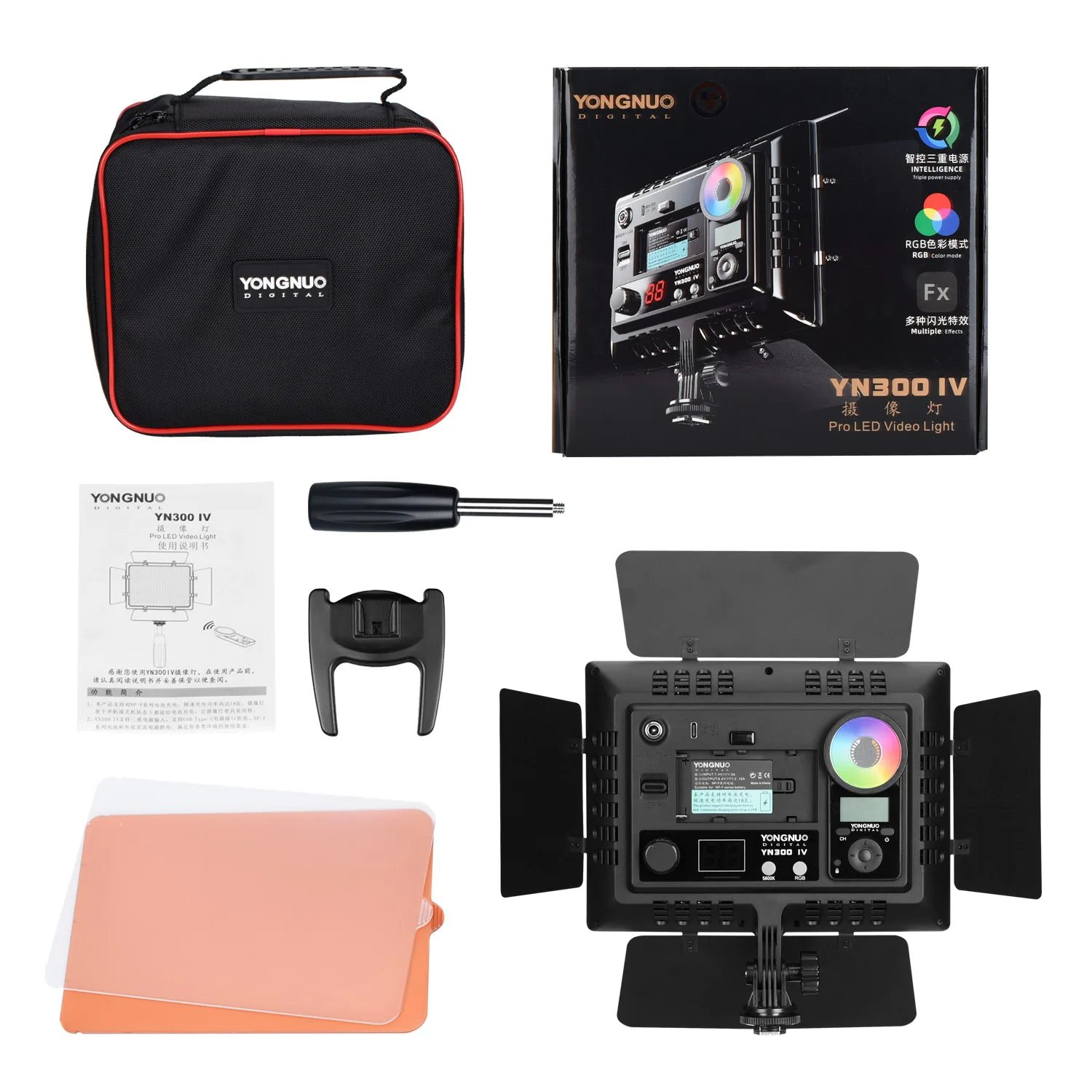 Yongnuo YN300IV YN-300 IV LED 비디오 RGB 조명, 틱톡 유튜버 비디오 촬영용 풀 컬러 카메라 사진 조명, 3200k-5500K