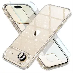 Clear Glitter Case with Camera Lens and Screen Protector Cover - Enhanced Smartphone Protection - iPhone 12 Mini (Clear)
